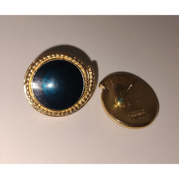Vintage Trifari Gold Tone Lucite Blue Iridescent Earring Retro Statement Jewelry - Picture 7 of 16